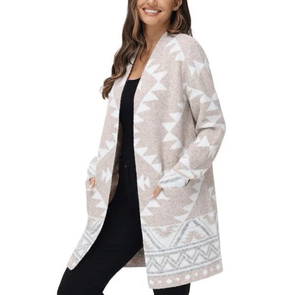 Frye Women's Geometric Beige and White Cardigan Size Large - Picture 8 of 10